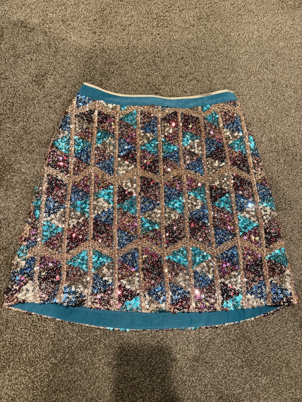 Maeve Teal Multi Sequin Geometric Mini Skirt